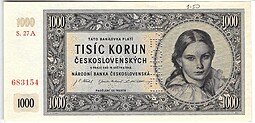 фото для Банкнота 1000 крон 1945 Образец Чехословакия Аверс