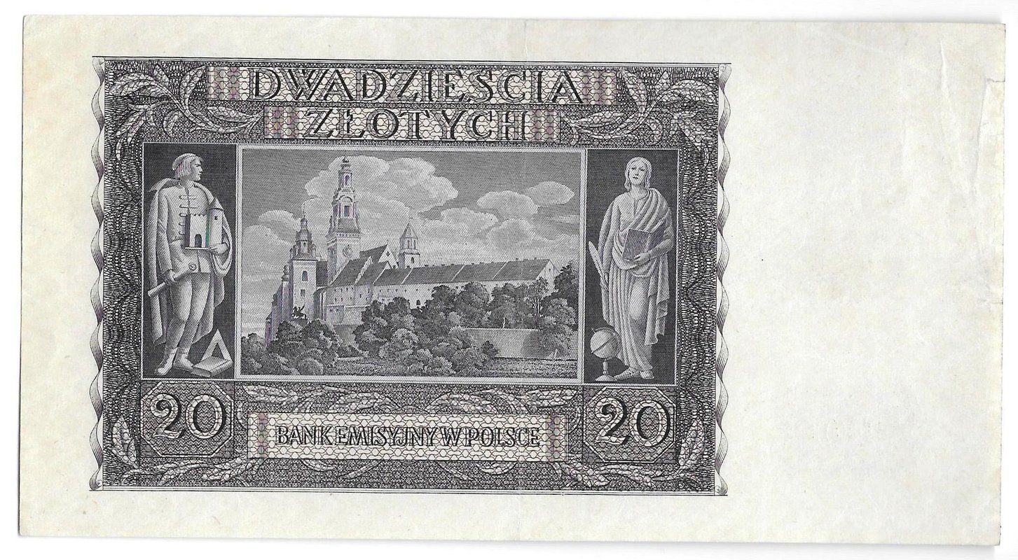 Банкнота 20 злотых 1940 оккупация Германия Третий Рейх Польша