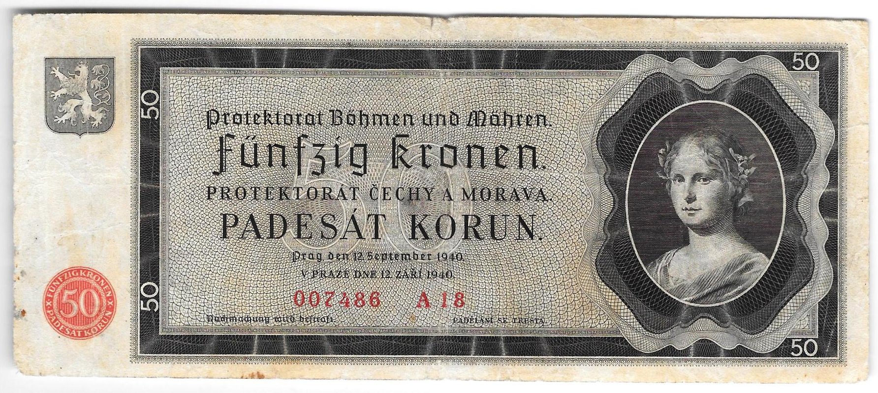 Банкнота 50 крон 1940 Богемия и Моравия
