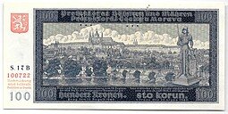 фото для Банкнота 100 крон 1940 1 выпуск перфорация NEPLATNE Богемия и Моравия оккупация Германии Аверс