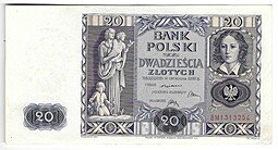 фото для Банкнота 20 злотых 1936 Польша Аверс