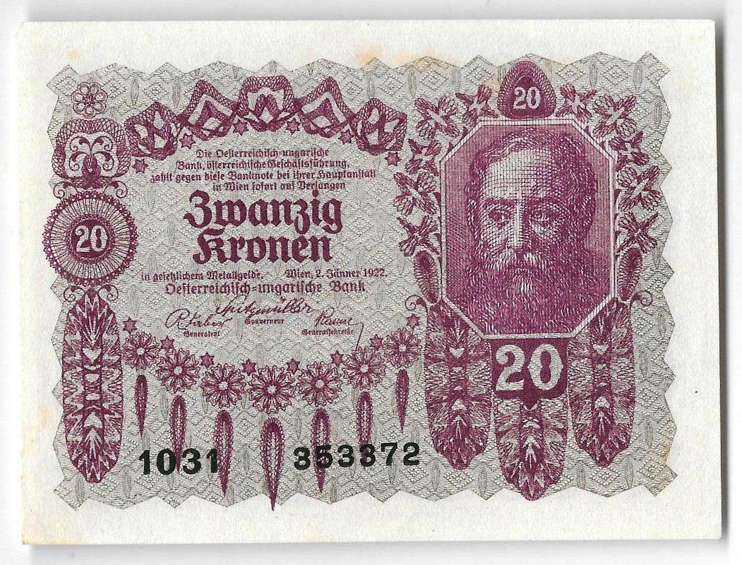 Банкнота 20 крон 1922 Австрия
