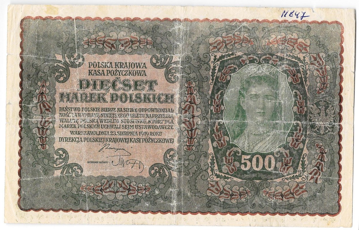 Банкнота 500 марок 1919 Польша
