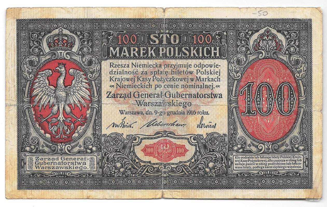 Банкнота 100 марок 1916 Польша
