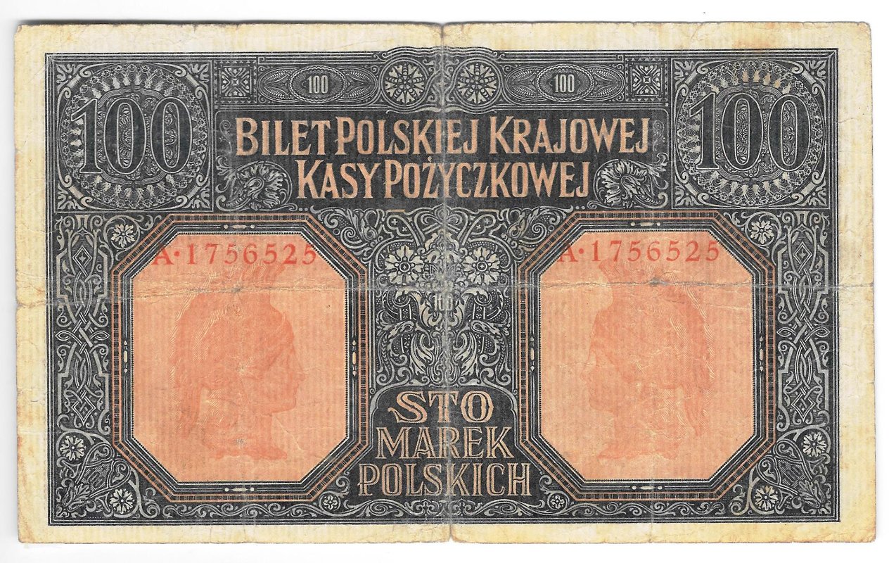 Банкнота 100 марок 1916 Польша