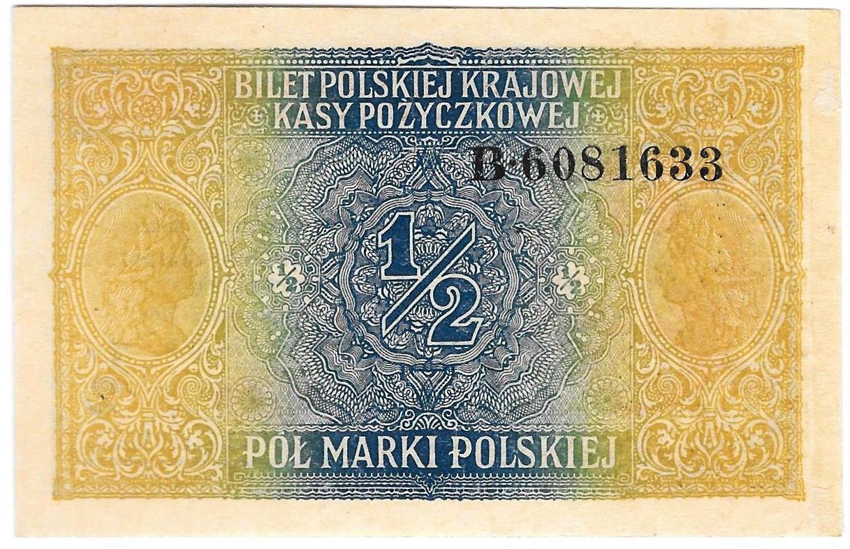 Банкнота 1/2 марки 1916-1917 Польша