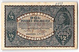 фото для Банкнота 1/2 марки 1920 Польша Аверс