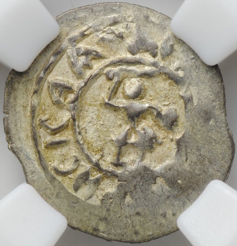 Монета Денга 1450-1461 Борис Александрович Легенда | Воин с мечом и шаром Тверское княжество слаб ННР AU 58