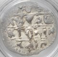 Монета Денга 1461-1470 Михаил Борисович Воин с мечом и шаром Тверское княжество слаб ННР MS 61