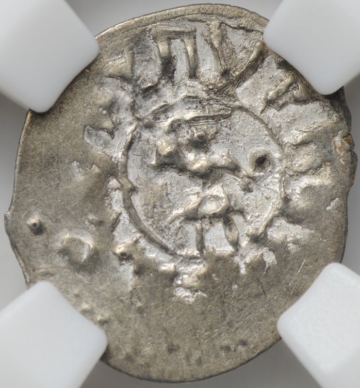 Монета Денга 1461-1470 Михаил Борисович Воин с мечом и шаром Тверское княжество слаб ННР AU 55