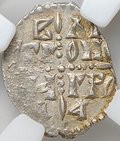 Монета Денга 1420-1478 Легенда в кресте | Князь сидит, крест в центре, С Новгород слаб ННР MS 62
