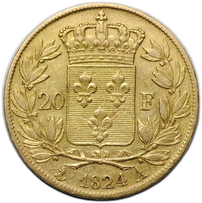 Монета 20 франков 1824 А Франция