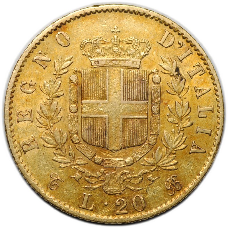 Монета 20 лир 1863 Италия