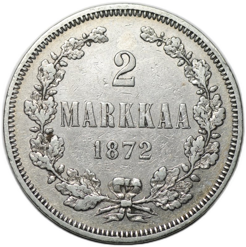 Монета 2 марки 1872 S Русская Финляндия