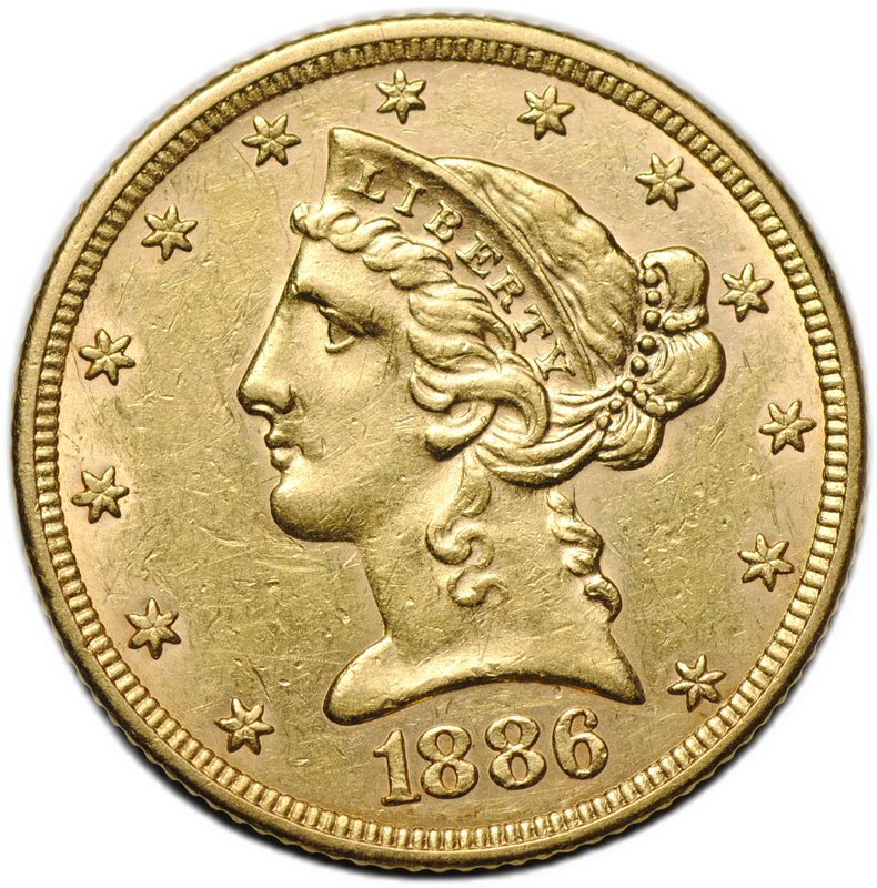 Монета 5 долларов 1886 Филадельфия США