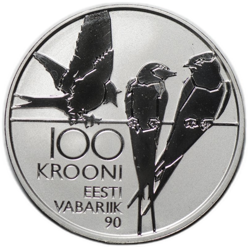 Монета 100 крон 2008 90 лет Эстонской республике Эстония