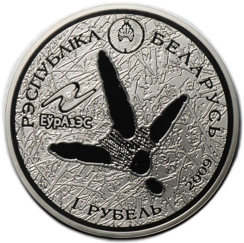Монета 1 рубль 2009 Белый аист ЕврАзЭС Беларусь