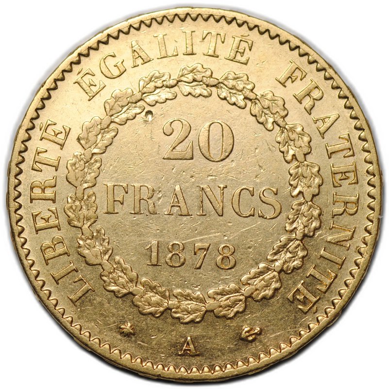Монета 20 франков 1878 A Франция