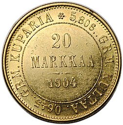 фото для Монета 20 марок 1904 L Русская Финляндия Аверс