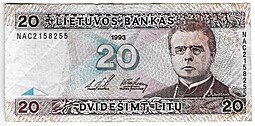 фото для Банкнота 20 лит 1993 Литва Аверс