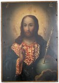Икона Господь Вседержитель со скипетром и державой 31x22 см XIX - нач. XX века оклад