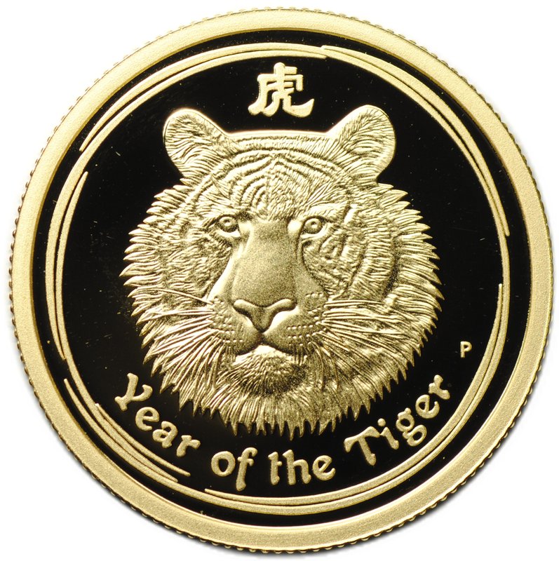 Монета 25 долларов 2010 Год тигра PROOF Лунар Австралия