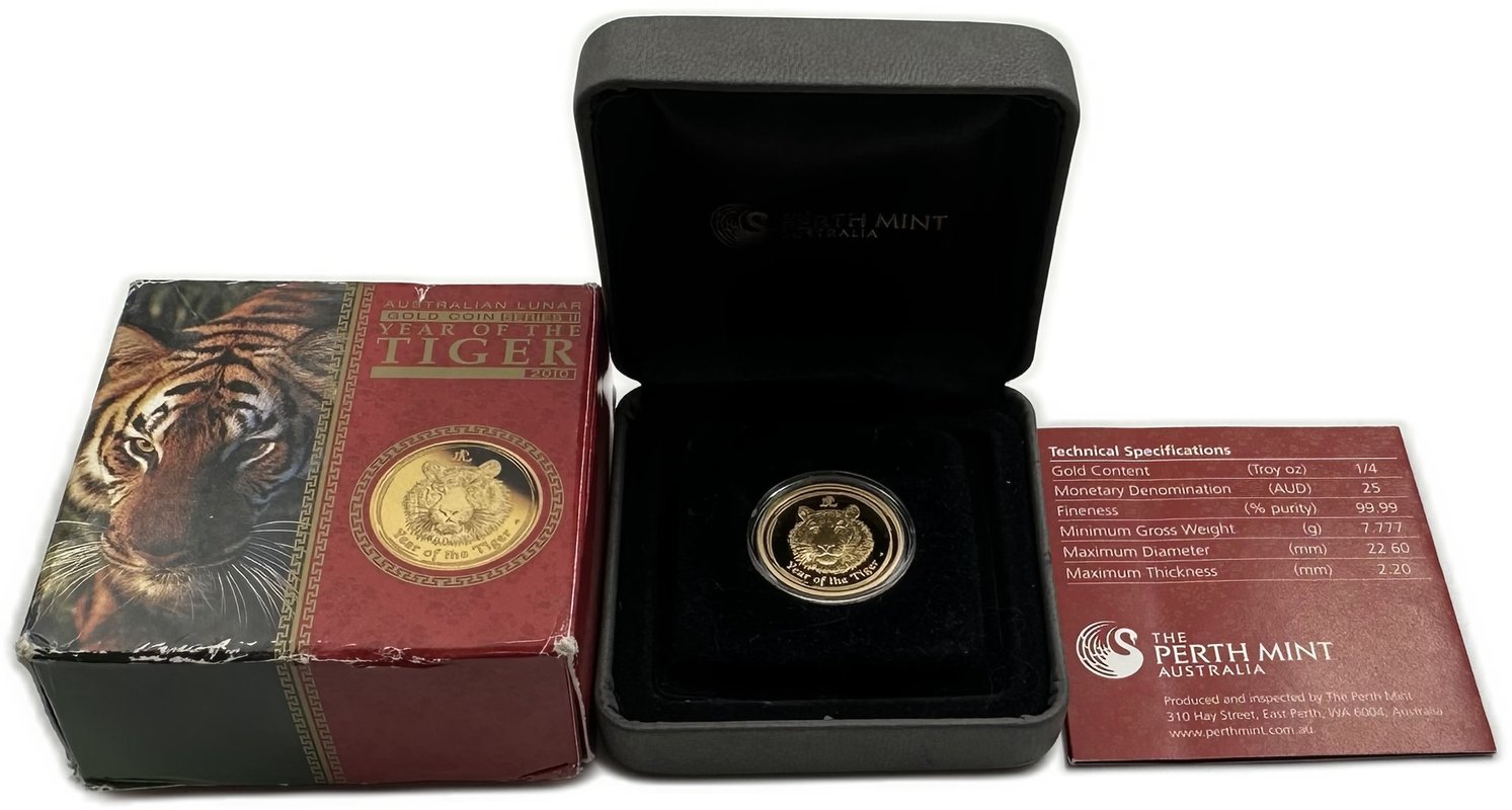 Монета 25 долларов 2010 Год тигра PROOF Лунар Австралия