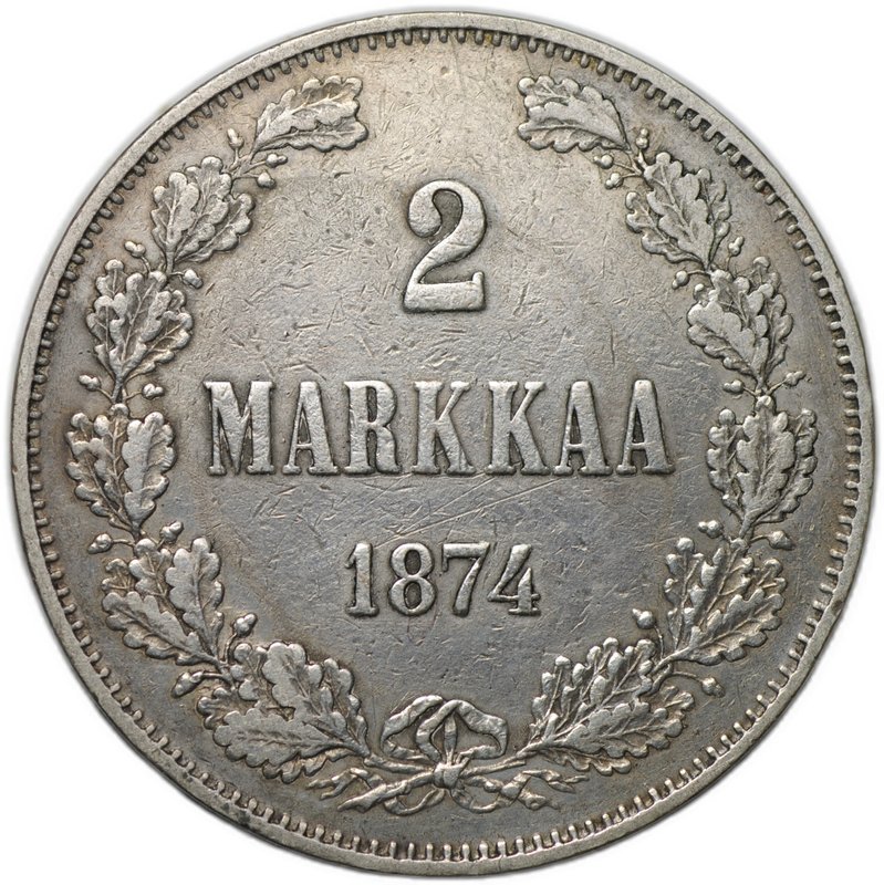 Монета 2 марки 1874 S Русская Финляндия