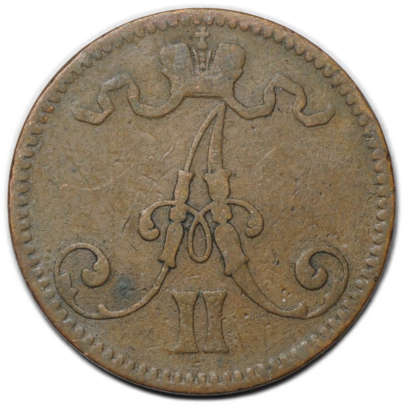 Монета 5 пенни 1866 Русская Финляндия