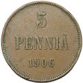 Монета 5 пенни 1906 Русская Финляндия