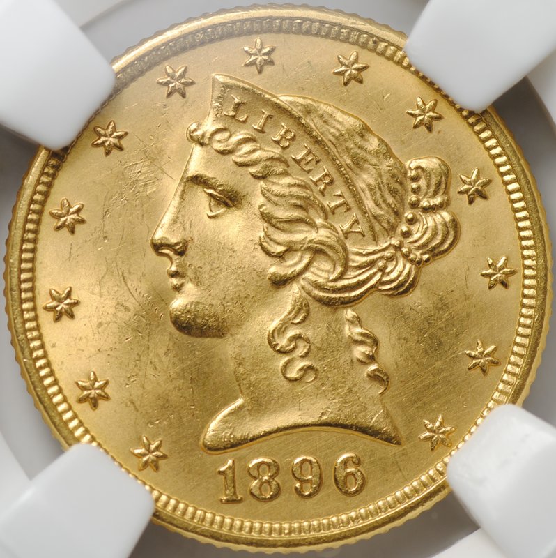 Монета 5 долларов 1896 Филадельфия США слаб ННР MS 62