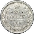 Монета 20 копеек 1903 СПБ АР