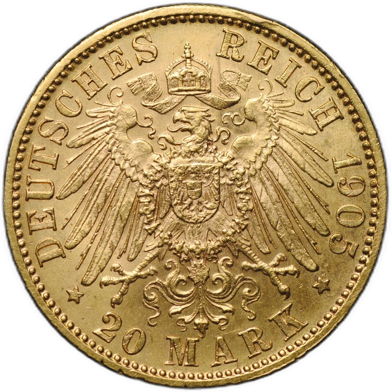 Монета 20 марок 1905 D Бавария Германия