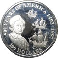 Монета 100 долларов 1992 500 лет открытию Америки - Христофор Колумб Острова Кука
