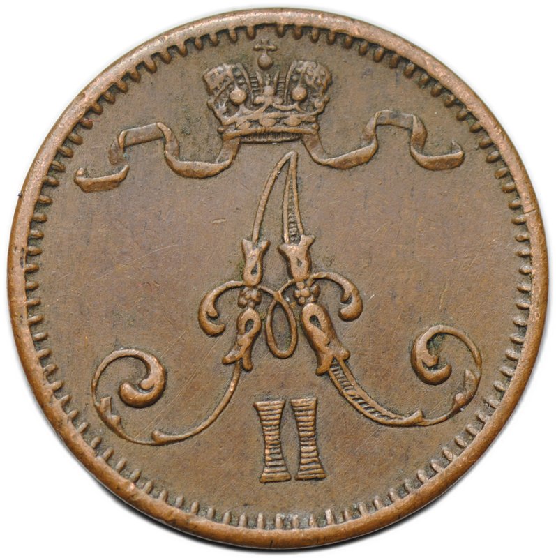 Монета 1 пенни 1875 Русская Финляндия