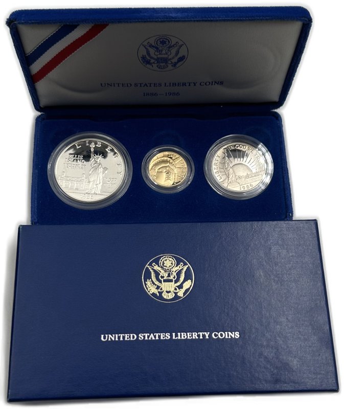 Набор 1/2, 1, 5 долларов 1986 100 лет Статуе Свободы PROOF США 3 монеты