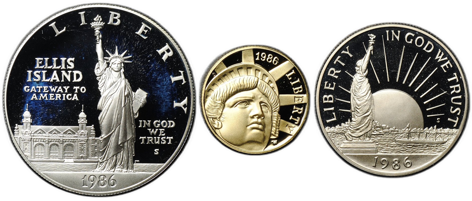 Набор 1/2, 1, 5 долларов 1986 100 лет Статуе Свободы PROOF США 3 монеты