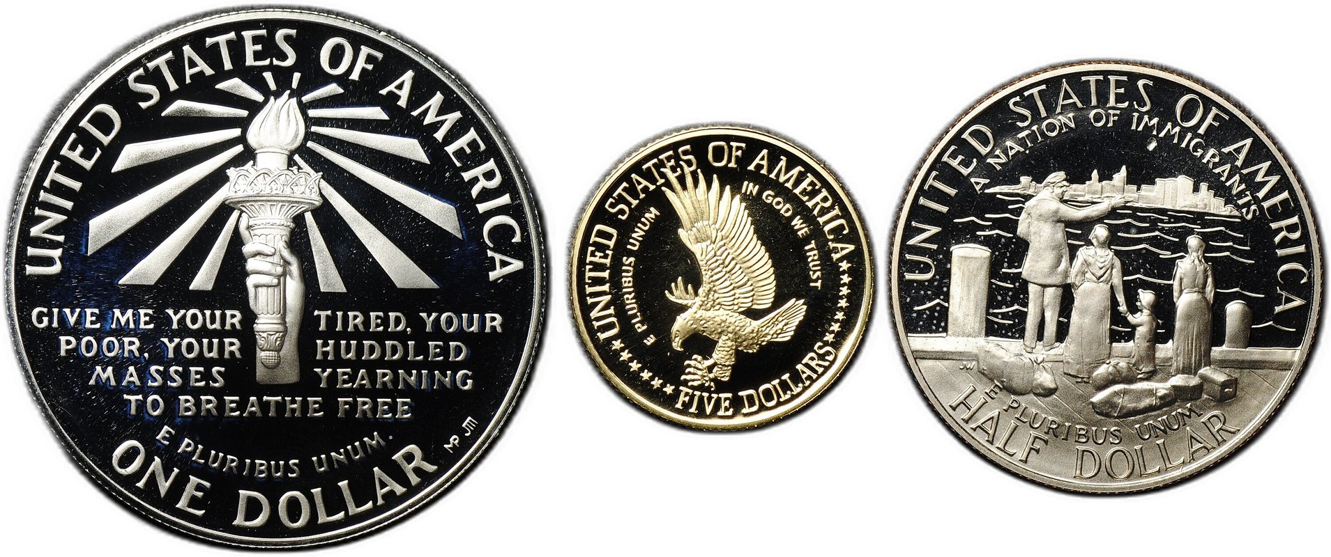 Набор 1/2, 1, 5 долларов 1986 100 лет Статуе Свободы PROOF США 3 монеты