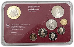 фото для Годовой набор 5, 10, 20 раппенов 1/2, 1, 2, 5 франков 2015 BUNC Швейцария 7 монет + жетон медведь Аверс