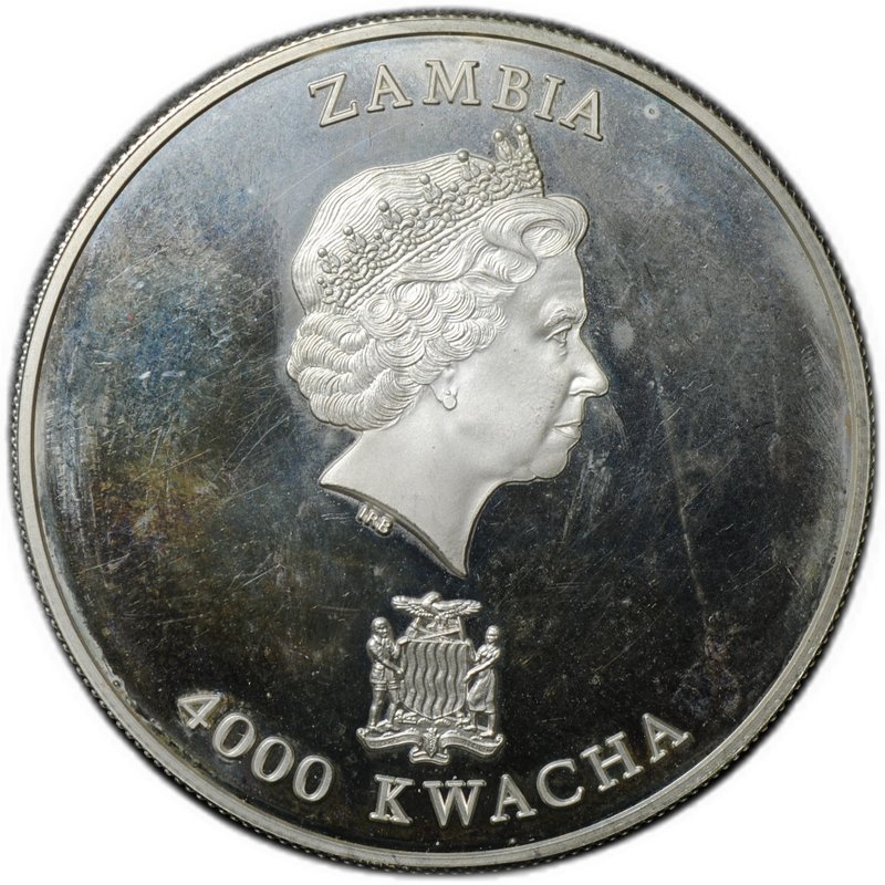 Монета 4000 квач 2001 75 -я годовщина королевы Елизаветы II Замбия
