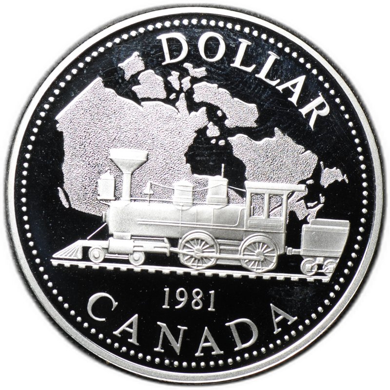 Монета 1 доллар 1981 100 лет Трансконтинентальной железной дороге Канада