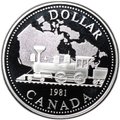 Монета 1 доллар 1981 100 лет Трансконтинентальной железной дороге Канада