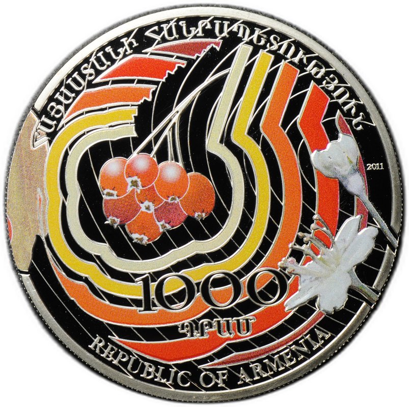 Монета 1000 драмов 2011 Армянская рябина Армения