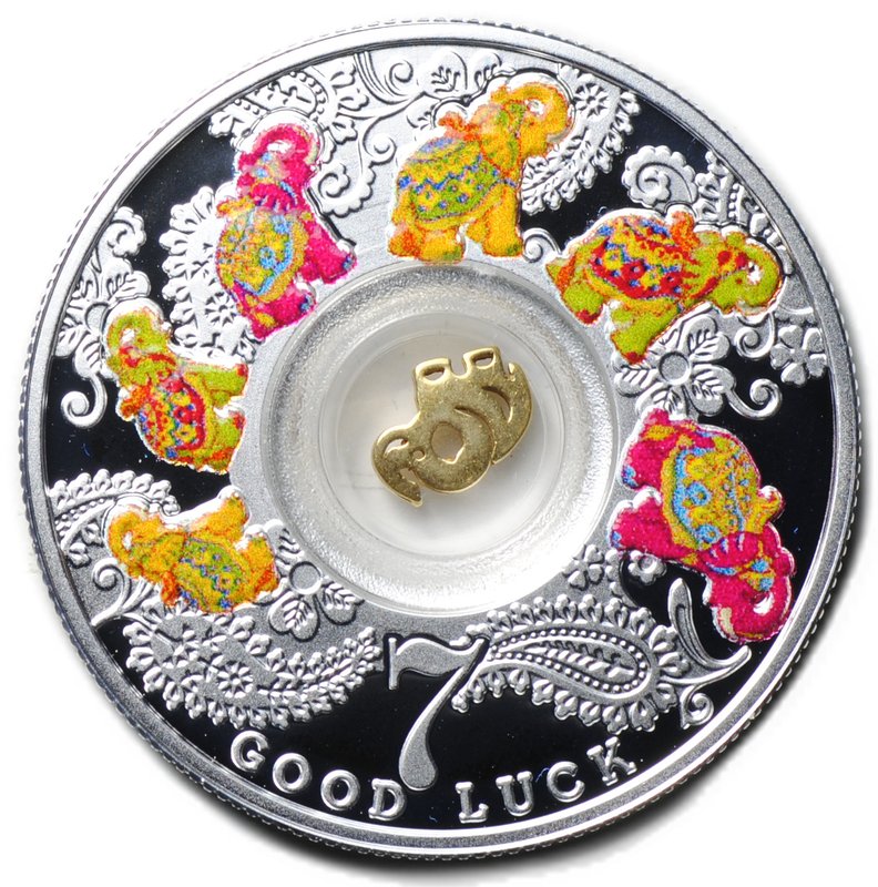 Монета 500 франков 2016 Счастливая семерка Семь слонов Удача Камерун