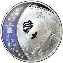 фото для Монета 25 долларов 2008 Олимпиада Ванкувер 2010 - Бобслей Канада Аверс