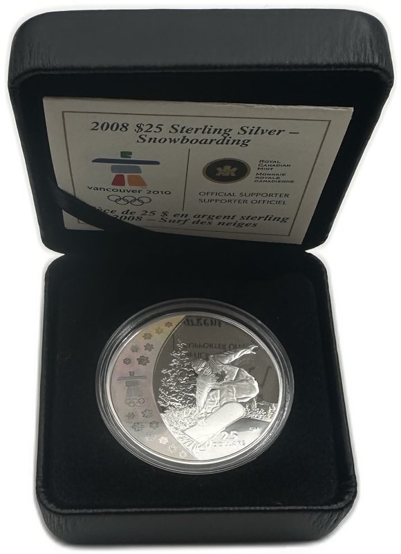 Монета 25 долларов 2008 Олимпиада Ванкувер 2010 - Сноуборд Канада