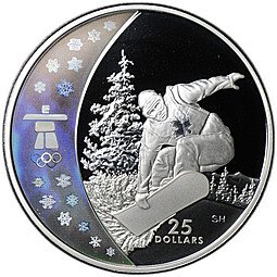 фото для Монета 25 долларов 2008 Олимпиада Ванкувер 2010 - Сноуборд Канада Аверс