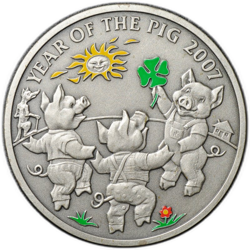 Монета 1 доллар 2006 Китайский гороскоп - год свиньи 2007 Три поросёнка Ниуэ