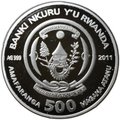 Монета 500 франков 2011 Кошки - Мейн-кун Руанда
