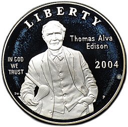 фото для Монета 1 доллар 2004 P 125 лет лампочке PROOF США Аверс